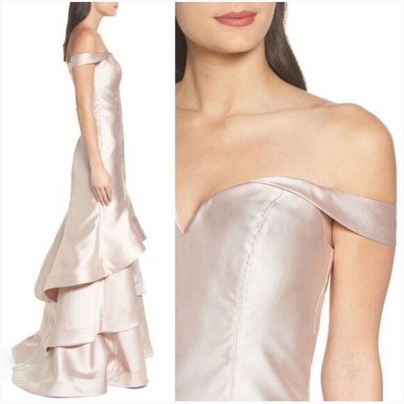 Sequin Hearts Ruffle Hem Off Shoulder Mermaid Gown - Picture 8 of 8